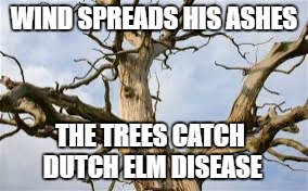 WIND SPREADS HIS ASHES THE TREES CATCH DUTCH ELM DISEASE | made w/ Imgflip meme maker