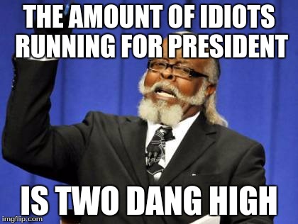 Too Damn High | THE AMOUNT OF IDIOTS RUNNING FOR PRESIDENT; IS TWO DANG HIGH | image tagged in memes,too damn high | made w/ Imgflip meme maker