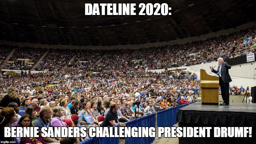 Bernie Sanders Crowd | DATELINE 2020:; BERNIE SANDERS CHALLENGING PRESIDENT DRUMF! | image tagged in bernie sanders crowd | made w/ Imgflip meme maker