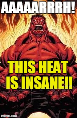 AAAAARRRH! THIS HEAT IS INSANE!! | image tagged in red hulk | made w/ Imgflip meme maker