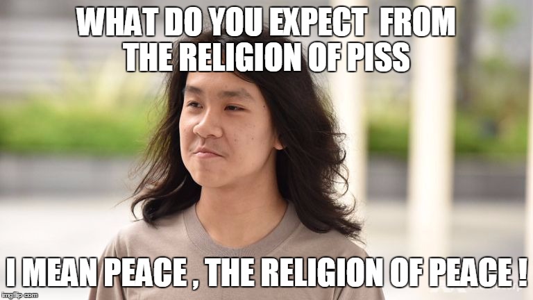 islam the religion of piss | WHAT DO YOU EXPECT 
FROM THE RELIGION OF PISS; I MEAN PEACE , THE RELIGION OF PEACE ! | image tagged in religion | made w/ Imgflip meme maker