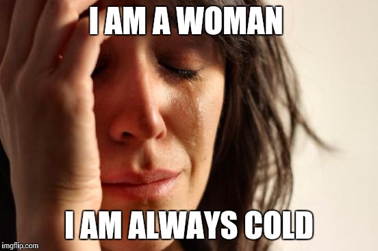 Complaining about the airco settings  | I AM A WOMAN I AM ALWAYS COLD | image tagged in memes,first world problems | made w/ Imgflip meme maker