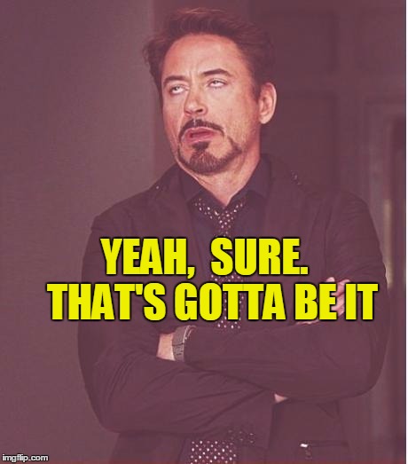 Face You Make Robert Downey Jr Meme | YEAH,  SURE.  THAT'S GOTTA BE IT | image tagged in memes,face you make robert downey jr | made w/ Imgflip meme maker