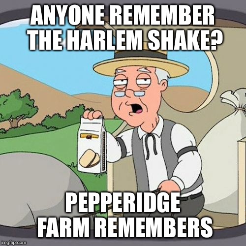 Pepperidge Farm Remembers Meme | ANYONE REMEMBER THE HARLEM SHAKE? PEPPERIDGE FARM REMEMBERS | image tagged in memes,pepperidge farm remembers | made w/ Imgflip meme maker