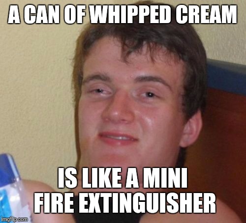 10 Guy Meme | A CAN OF WHIPPED CREAM; IS LIKE A MINI FIRE EXTINGUISHER | image tagged in memes,10 guy | made w/ Imgflip meme maker
