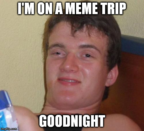 no one cares | I'M ON A MEME TRIP; GOODNIGHT | image tagged in memes,10 guy | made w/ Imgflip meme maker