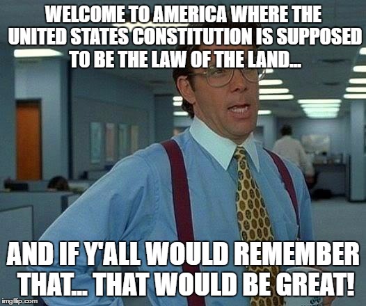 That Would Be Great Meme | WELCOME TO AMERICA WHERE THE UNITED STATES CONSTITUTION IS SUPPOSED TO BE THE LAW OF THE LAND... AND IF Y'ALL WOULD REMEMBER THAT... THAT WO | image tagged in memes,that would be great | made w/ Imgflip meme maker