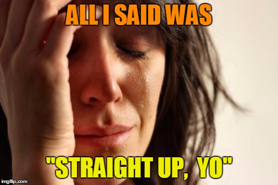 First World Problems Meme | ALL I SAID WAS "STRAIGHT UP,  YO" | image tagged in memes,first world problems | made w/ Imgflip meme maker