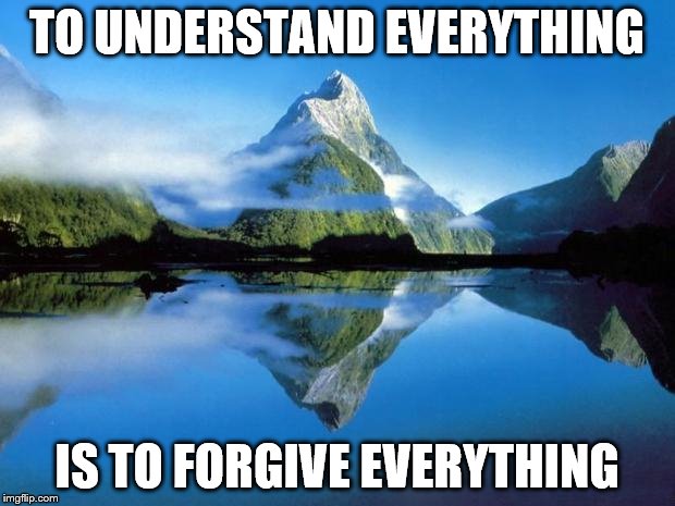nature | TO UNDERSTAND EVERYTHING; IS TO FORGIVE EVERYTHING | image tagged in nature | made w/ Imgflip meme maker