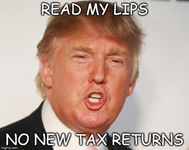 READ MY LIPS; NO NEW TAX RETURNS | image tagged in trump lips no new tax returns | made w/ Imgflip meme maker