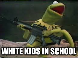 Columbine, much? |  WHITE KIDS IN SCHOOL | image tagged in kermit the frog,kermit,shooting,school,school shooting | made w/ Imgflip meme maker