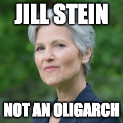 Jill Stein | JILL STEIN; NOT AN OLIGARCH | image tagged in jill stein | made w/ Imgflip meme maker