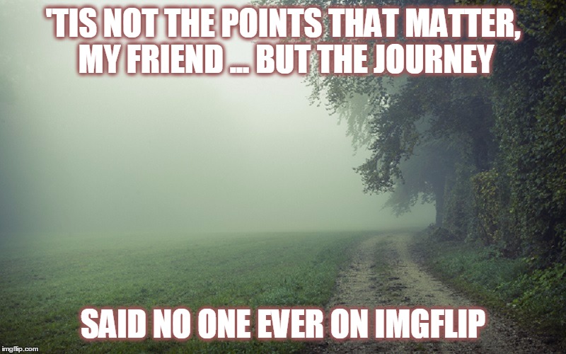 Me! Me! I Say That! :) | 'TIS NOT THE POINTS THAT MATTER, MY FRIEND ... BUT THE JOURNEY; SAID NO ONE EVER ON IMGFLIP | image tagged in philosophy | made w/ Imgflip meme maker