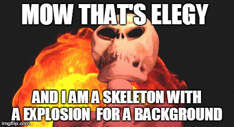 MOW THAT'S ELEGY AND I AM A SKELETON WITH A EXPLOSION  FOR A BACKGROUND | made w/ Imgflip meme maker