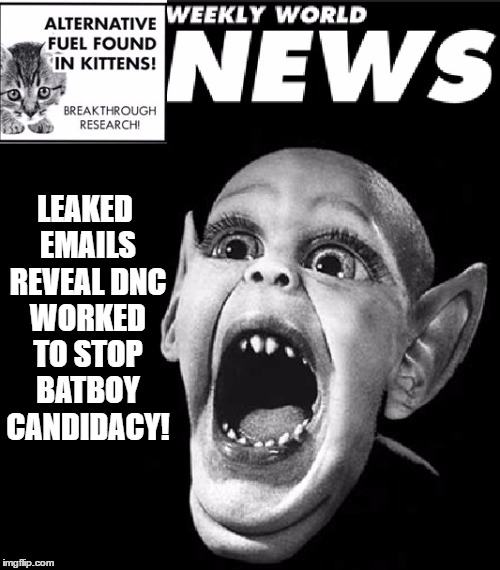 WeeklyBatboy | LEAKED EMAILS REVEAL DNC WORKED TO STOP BATBOY CANDIDACY! | image tagged in weeklybatboy | made w/ Imgflip meme maker