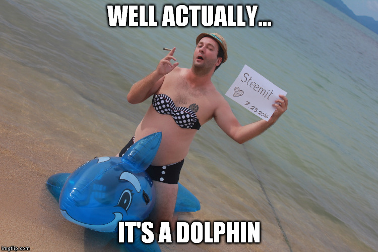 Do Anything For Steem Guy | WELL ACTUALLY... IT'S A DOLPHIN | image tagged in do anything for steem guy | made w/ Imgflip meme maker