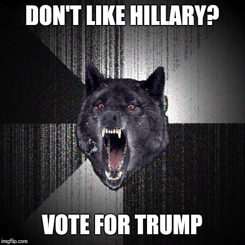 Insanity Wolf Meme | DON'T LIKE HILLARY? VOTE FOR TRUMP | image tagged in memes,insanity wolf | made w/ Imgflip meme maker