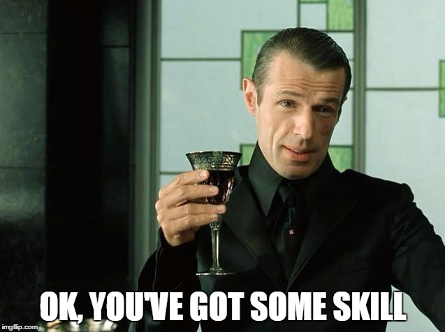 OK, YOU'VE GOT SOME SKILL | image tagged in matrix | made w/ Imgflip meme maker