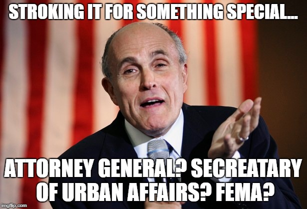 taking it all | STROKING IT FOR SOMETHING SPECIAL... ATTORNEY GENERAL? SECREATARY OF URBAN AFFAIRS? FEMA? | image tagged in rudy,hand job,giuliani,rudolph,patsy | made w/ Imgflip meme maker
