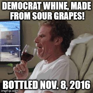 Will Farrell wine animated | DEMOCRAT WHINE, MADE FROM SOUR GRAPES! BOTTLED NOV. 8, 2016 | image tagged in will farrell wine animated | made w/ Imgflip meme maker