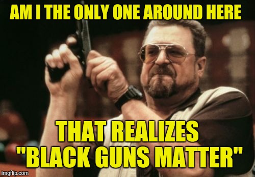 Am I The Only One Around Here Meme | AM I THE ONLY ONE AROUND HERE; THAT REALIZES "BLACK GUNS MATTER" | image tagged in memes,am i the only one around here | made w/ Imgflip meme maker