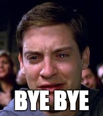 Peter Parker crying | BYE BYE | image tagged in peter parker crying | made w/ Imgflip meme maker