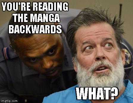 What? | YOU'RE READING THE MANGA BACKWARDS; WHAT? | image tagged in what | made w/ Imgflip meme maker