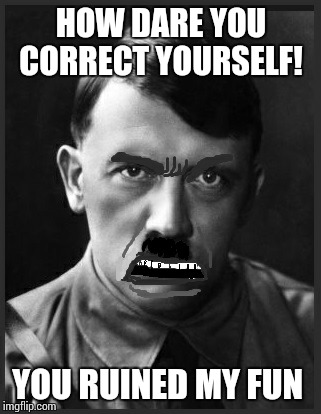 HOW DARE YOU CORRECT YOURSELF! YOU RUINED MY FUN | image tagged in spelling nazi | made w/ Imgflip meme maker