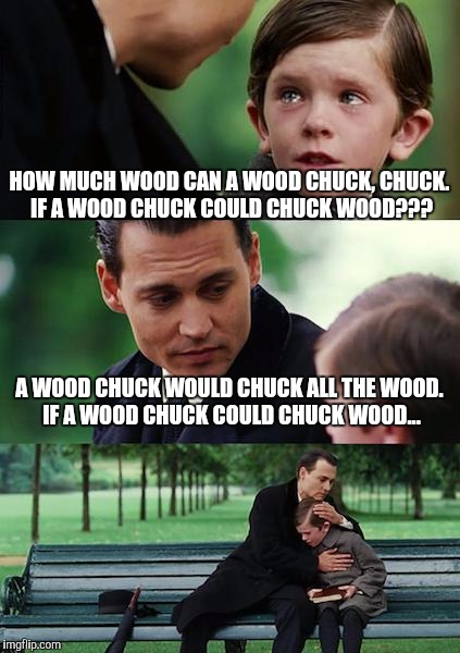 Finding Neverland Meme | HOW MUCH WOOD CAN A WOOD CHUCK, CHUCK. IF A WOOD CHUCK COULD CHUCK WOOD??? A WOOD CHUCK WOULD CHUCK ALL THE WOOD. IF A WOOD CHUCK COULD CHUCK WOOD... | image tagged in memes,finding neverland | made w/ Imgflip meme maker