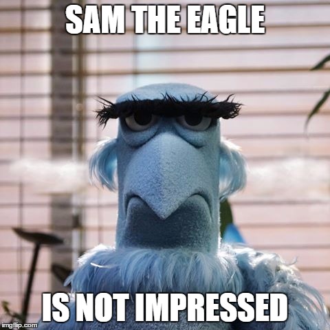 Sam the Eagle | SAM THE EAGLE; IS NOT IMPRESSED | image tagged in sam the eagle | made w/ Imgflip meme maker