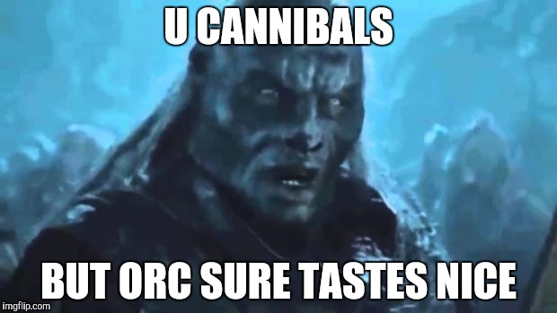 Lord of the Rings Meat's back on the menu | U CANNIBALS; BUT ORC SURE TASTES NICE | image tagged in lord of the rings meat's back on the menu | made w/ Imgflip meme maker