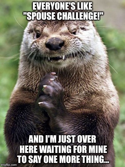Evil Otter | EVERYONE'S LIKE "SPOUSE CHALLENGE!"; AND I'M JUST OVER HERE WAITING FOR MINE TO SAY ONE MORE THING... | image tagged in memes,evil otter | made w/ Imgflip meme maker