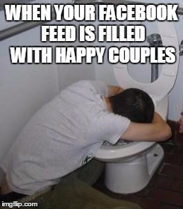 Drunk puking toilet | WHEN YOUR FACEBOOK FEED IS FILLED WITH HAPPY COUPLES | image tagged in drunk puking toilet | made w/ Imgflip meme maker