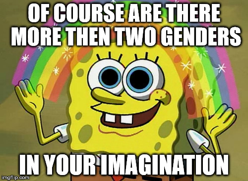 Imagination Spongebob Meme | OF COURSE ARE THERE MORE THEN TWO GENDERS; IN YOUR IMAGINATION | image tagged in memes,imagination spongebob | made w/ Imgflip meme maker