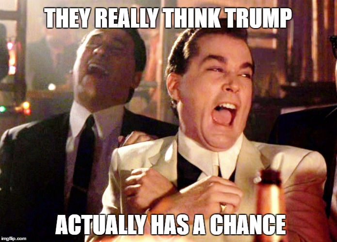 Good Fellas Hilarious | THEY REALLY THINK TRUMP; ACTUALLY HAS A CHANCE | image tagged in memes,good fellas hilarious | made w/ Imgflip meme maker