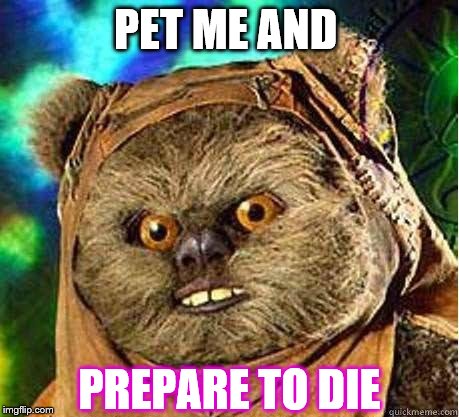 Ewok | PET ME AND; PREPARE TO DIE | image tagged in ewok | made w/ Imgflip meme maker