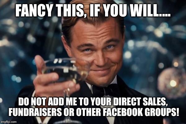Leonardo Dicaprio Cheers | FANCY THIS, IF YOU WILL.... DO NOT ADD ME TO YOUR DIRECT SALES, FUNDRAISERS OR OTHER FACEBOOK GROUPS! | image tagged in memes,leonardo dicaprio cheers | made w/ Imgflip meme maker