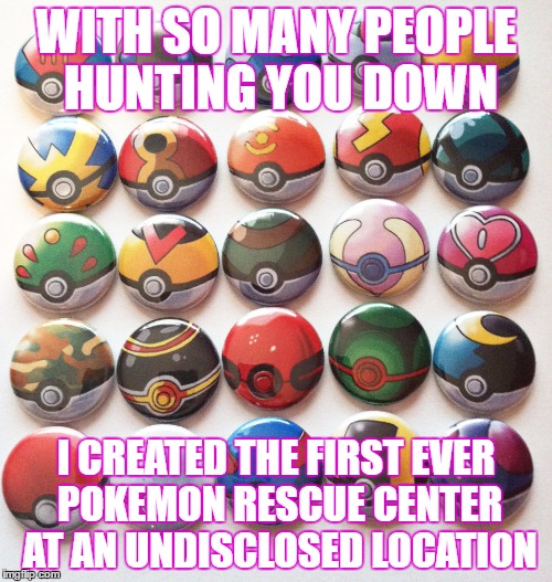 Pokemon Rescue Center | WITH SO MANY PEOPLE HUNTING YOU DOWN; I CREATED THE FIRST EVER POKEMON RESCUE CENTER AT AN UNDISCLOSED LOCATION | image tagged in pokemon go | made w/ Imgflip meme maker
