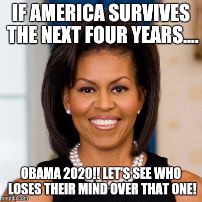 OBAMA IN 2020!! | IF AMERICA SURVIVES THE NEXT FOUR YEARS.... OBAMA 2020!! LET'S SEE WHO LOSES THEIR MIND OVER THAT ONE! | image tagged in obama | made w/ Imgflip meme maker