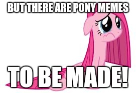Pinkie Pie very sad | BUT THERE ARE PONY MEMES TO BE MADE! | image tagged in pinkie pie very sad | made w/ Imgflip meme maker