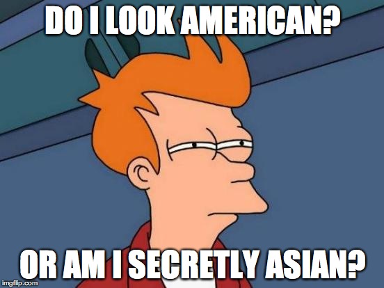 Futurama Fry Meme | DO I LOOK AMERICAN? OR AM I SECRETLY ASIAN? | image tagged in memes,futurama fry | made w/ Imgflip meme maker