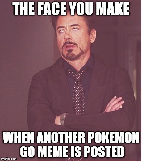 Face You Make Robert Downey Jr Meme | THE FACE YOU MAKE WHEN ANOTHER POKEMON GO MEME IS POSTED | image tagged in memes,face you make robert downey jr | made w/ Imgflip meme maker