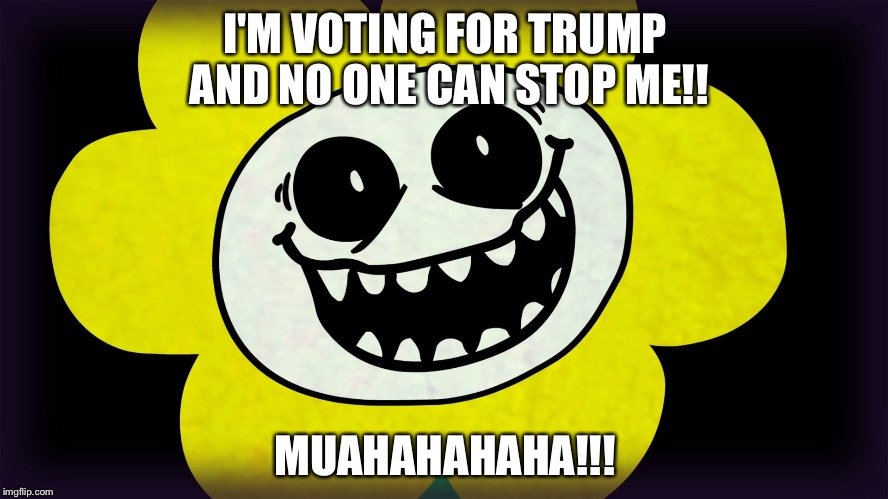 Undertale | I'M VOTING FOR TRUMP AND NO ONE CAN STOP ME!! MUAHAHAHAHA!!! | image tagged in undertale | made w/ Imgflip meme maker