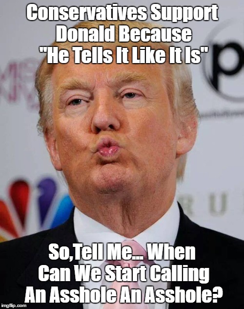 Conservatives Support Donald Because "He Tells It Like It Is" So,Tell Me... When Can We Start Calling An Asshole An Asshole? | made w/ Imgflip meme maker