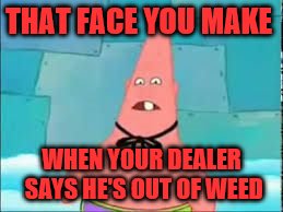 THAT FACE YOU MAKE; WHEN YOUR DEALER SAYS HE'S OUT OF WEED | image tagged in no weed | made w/ Imgflip meme maker