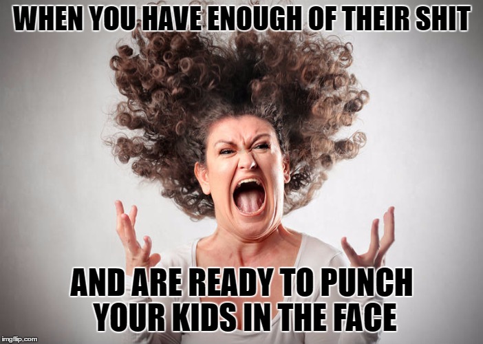 Crazy Mom | WHEN YOU HAVE ENOUGH OF THEIR SHIT; AND ARE READY TO PUNCH YOUR KIDS IN THE FACE | image tagged in crazy mom,had enough,punch them all,fed up | made w/ Imgflip meme maker