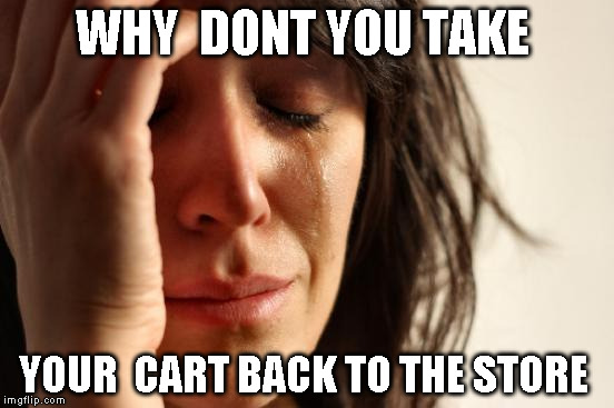 First World Problems | WHY  DONT YOU TAKE; YOUR  CART BACK TO THE STORE | image tagged in memes,first world problems | made w/ Imgflip meme maker