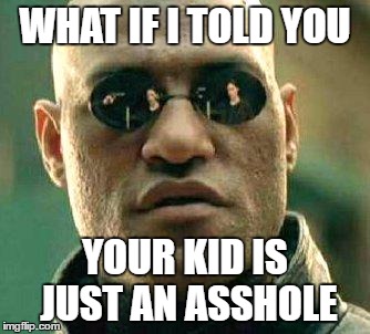 What if i told you | WHAT IF I TOLD YOU; YOUR KID IS JUST AN ASSHOLE | image tagged in what if i told you,AdviceAnimals | made w/ Imgflip meme maker