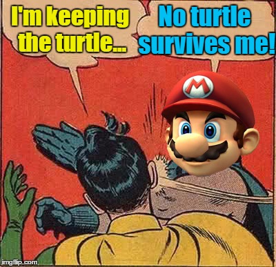 Batman Slapping Robin Meme | I'm keeping the turtle... No turtle survives me! | image tagged in memes,batman slapping robin | made w/ Imgflip meme maker