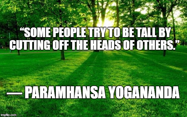Landscape | “SOME PEOPLE TRY TO BE TALL BY CUTTING OFF THE HEADS OF OTHERS.”; — PARAMHANSA YOGANANDA | image tagged in landscape | made w/ Imgflip meme maker